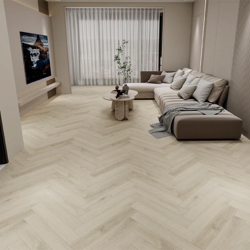 Pavimento in laminato stile spina di pesce per soggiorno